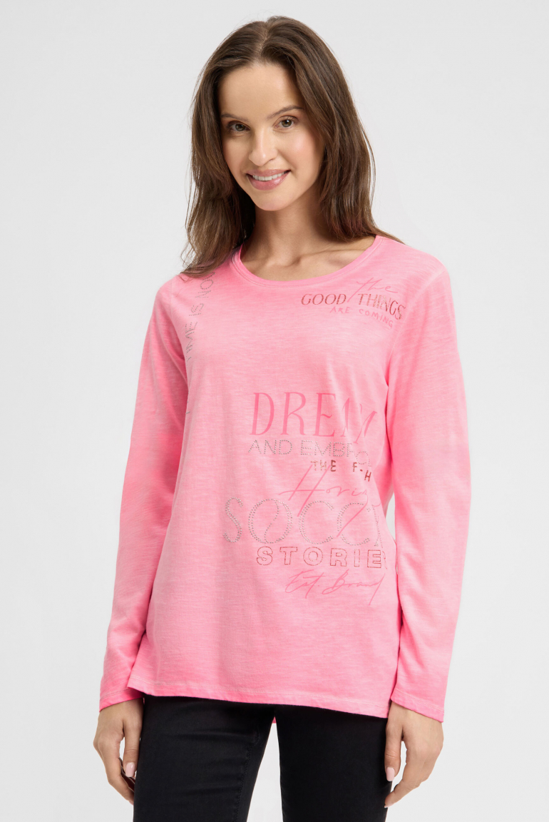 Tričko s dlouhým rukávem s potiskem a ozdobnými kamínky 