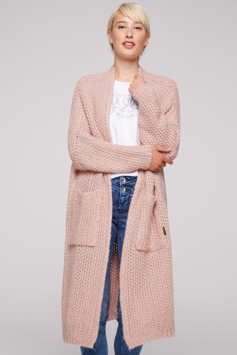 

SOCCX Dlouhý kardigan s perlovým vzorem - rose blush, Ruměnec růže