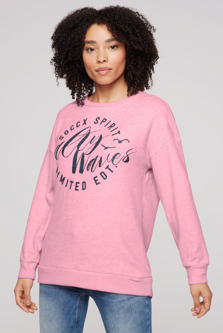 

SOCCX Oversized svetr s glitrovým potiskem - faded pink