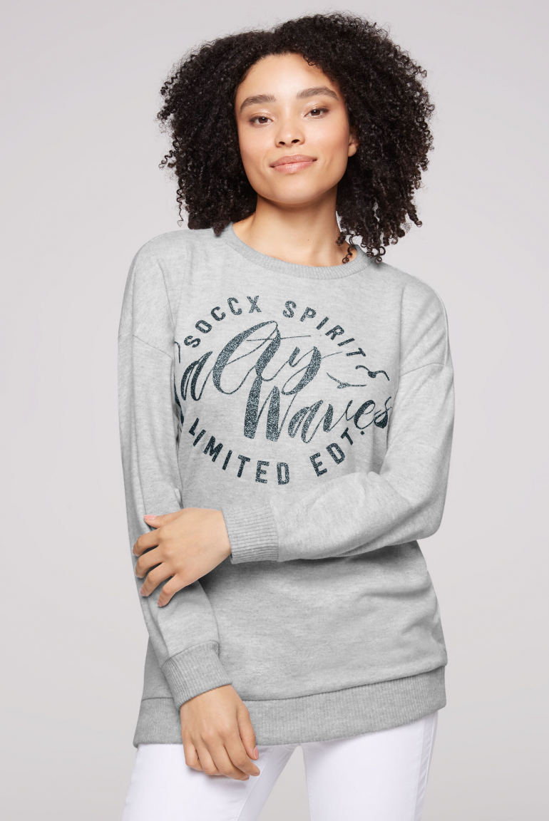 

SOCCX Oversized svetr s glitrovým potiskem - light grey melange
