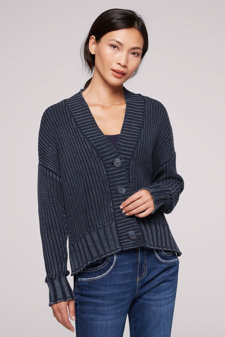 

SOCCX Oversized svetr v sepranem vzhledu - blue navy, Modrý