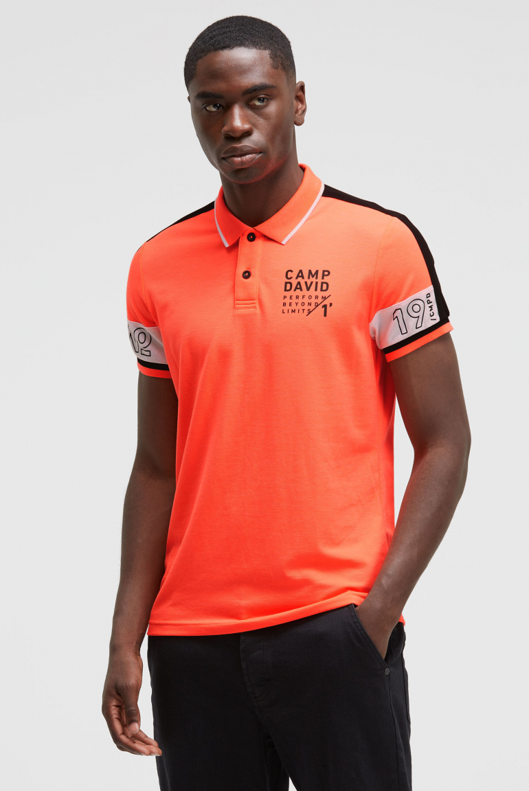 

CAMP DAVID Pike polo s barevnými bloky - neon fire