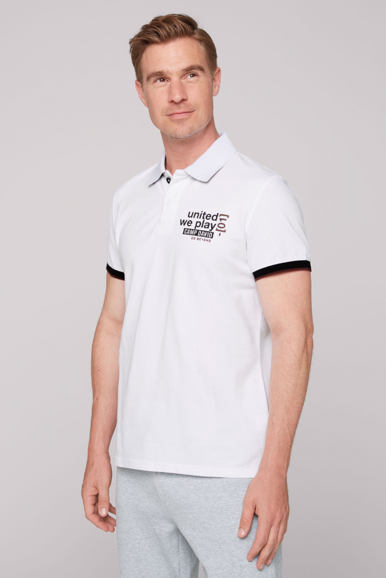 

CAMP DAVID Polo tričko z pike s potisky a barevnými detaily - opticwhite, Bílý