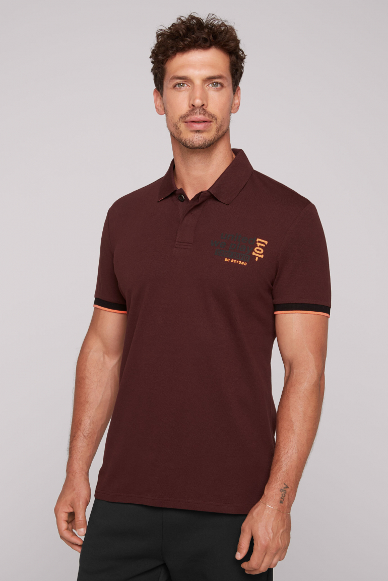 

CAMP DAVID Polo tričko z pike s potisky a barevnými detaily - winter red, Červený