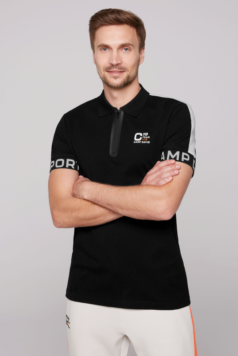 

CAMP DAVID Polo tričko se zipem a reflexnimi potisky - black, Černá
