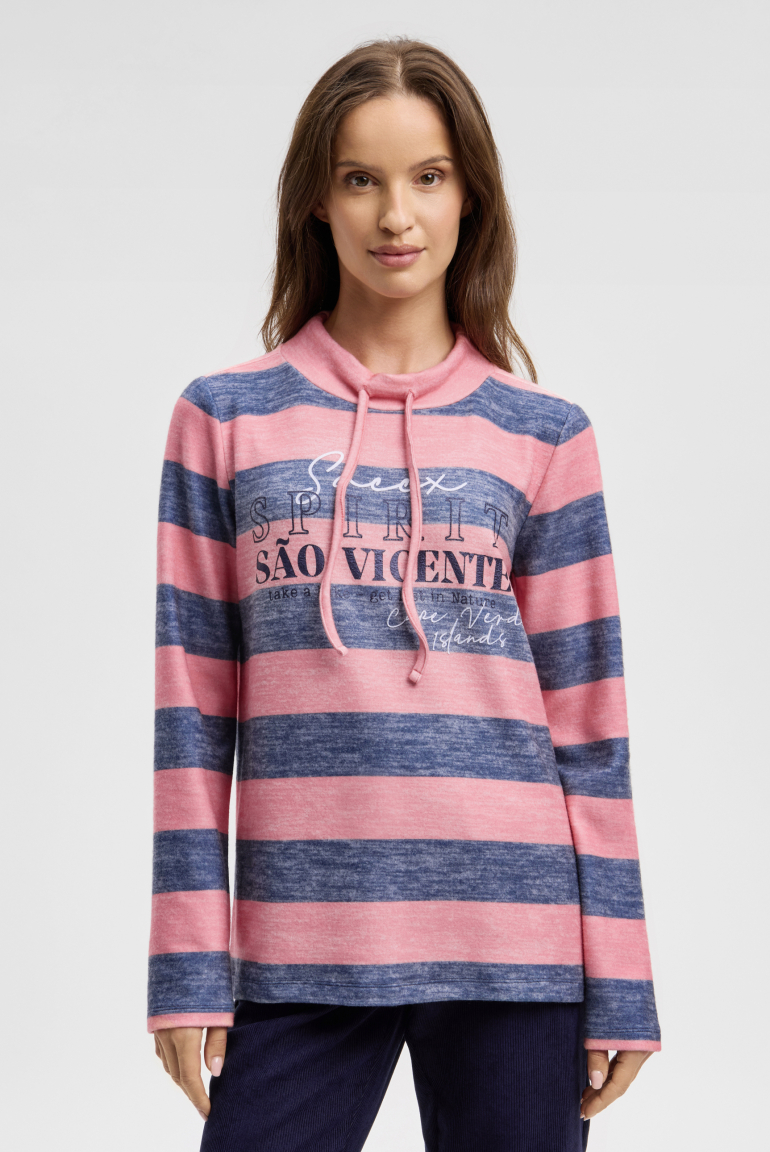 Svetr z flaušového úpletu s širokými pruhy 