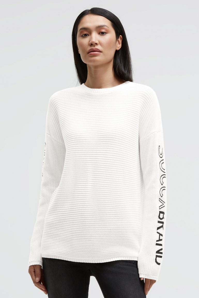 Svetr s intarzovaným vzorem na rukávech 