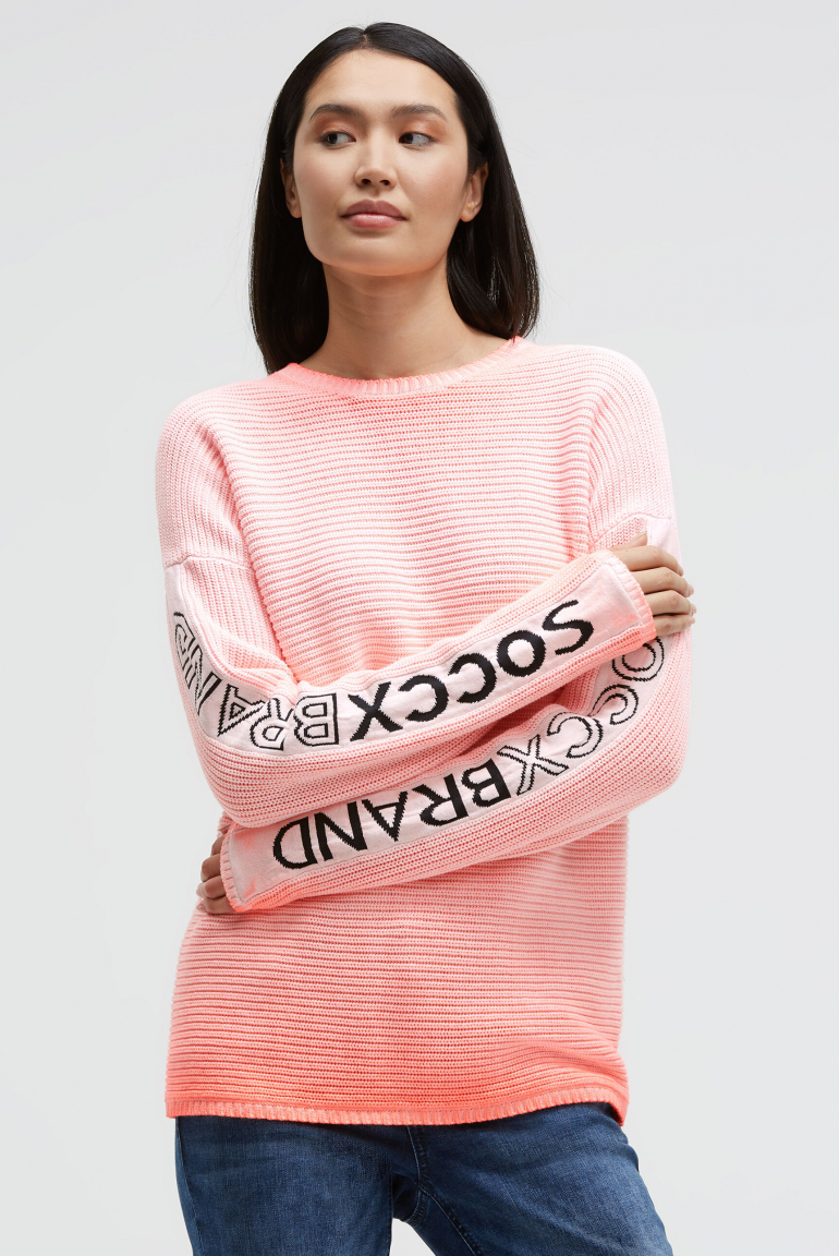 

SOCCX Svetr  intarzovaným vzorem na rukavech - neon orange, Oranžový