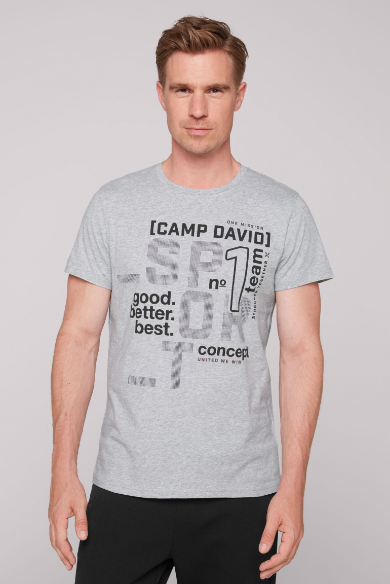 

CAMP DAVID Tričko s kulatým výstřihem a pogumovaným potiskem - grey melange, Šedá melanž
