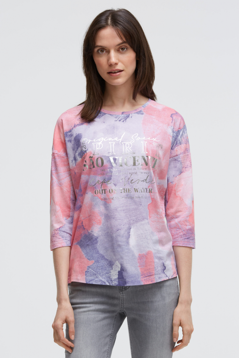 Tričko s batikovým celoplošným potiskem a 3/4 rukávy 
