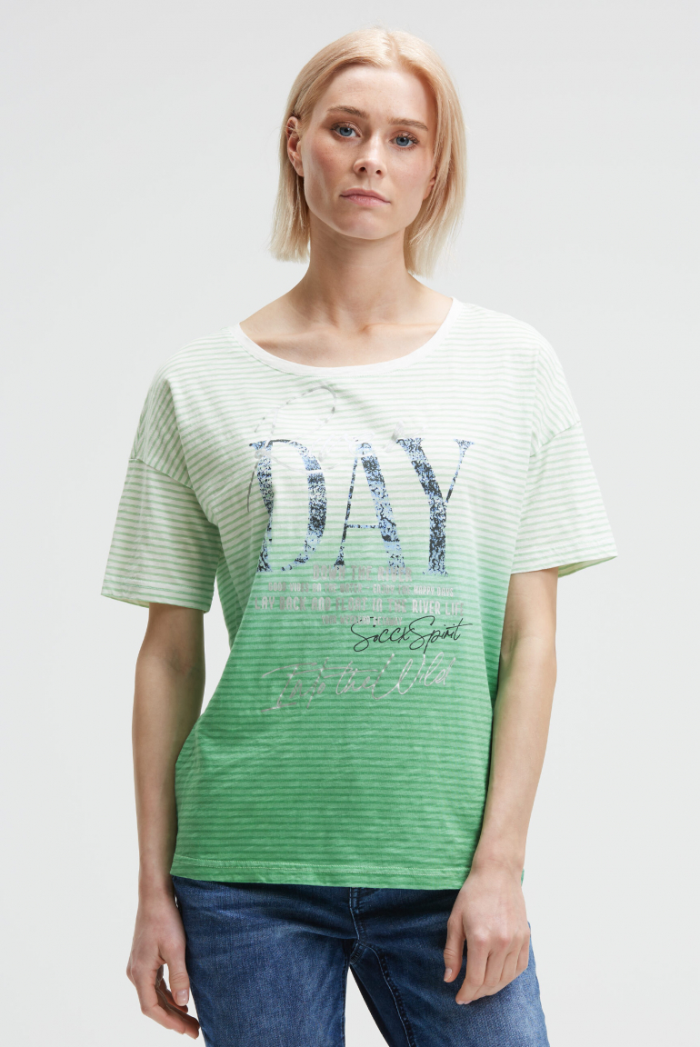 Pruhované tričko s efektem dip-dye a artworkem 