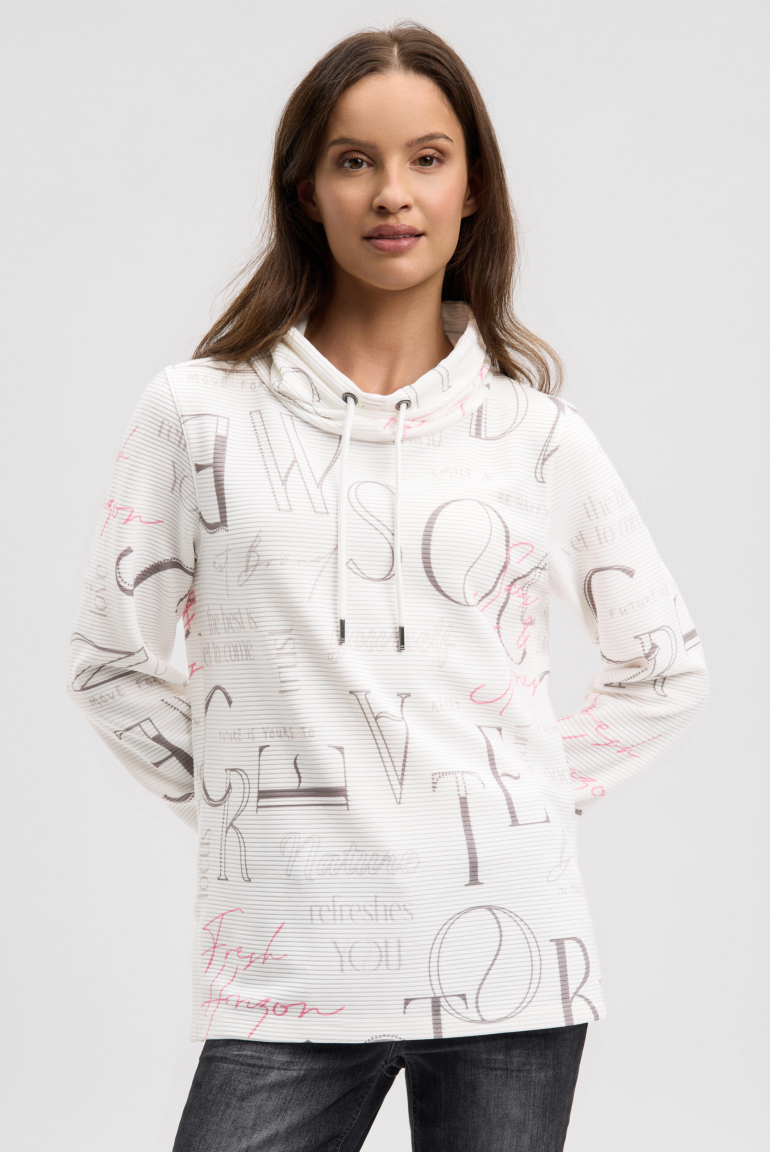 Strukturovaná mikina s vysokým límcem a artworkem 