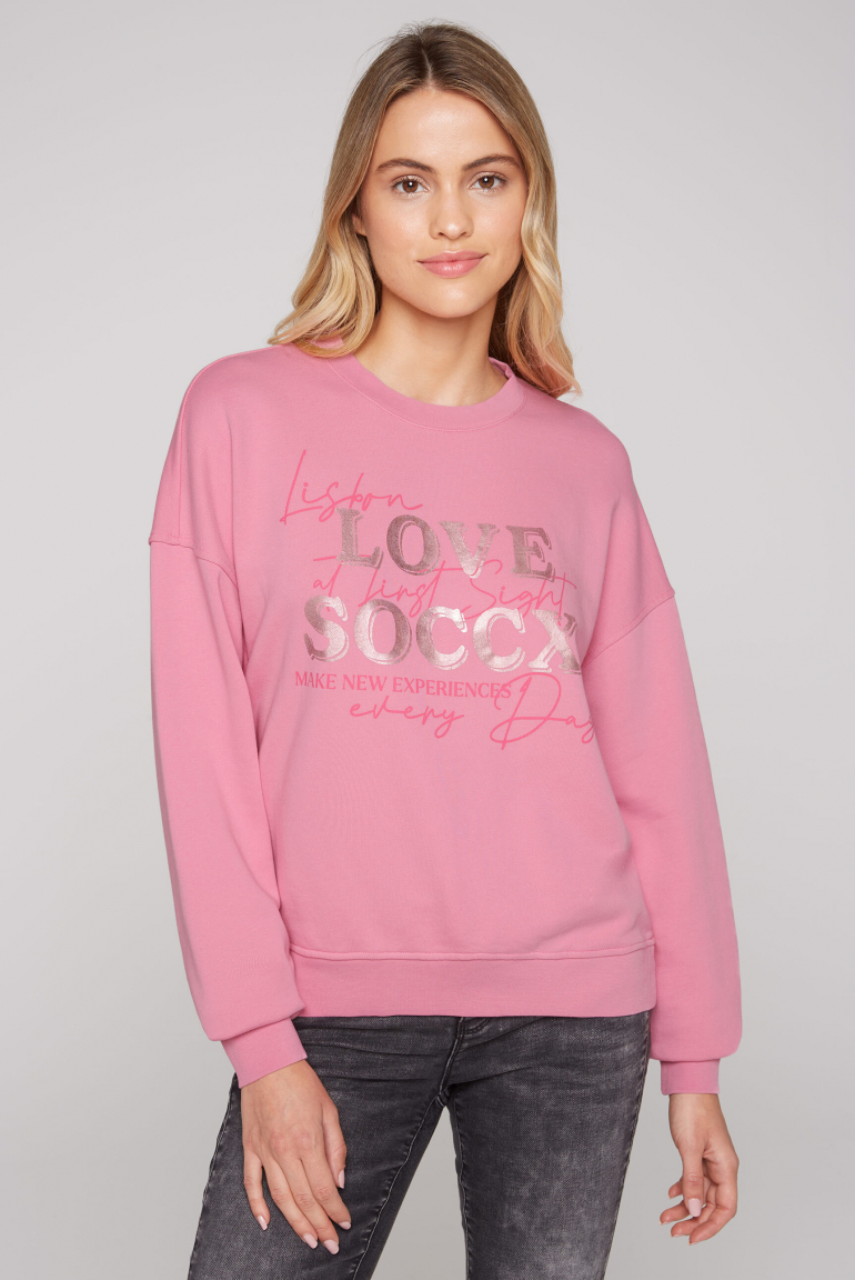 

SOCCX Mikina se spuštěnými rameny - happy pink, Červený