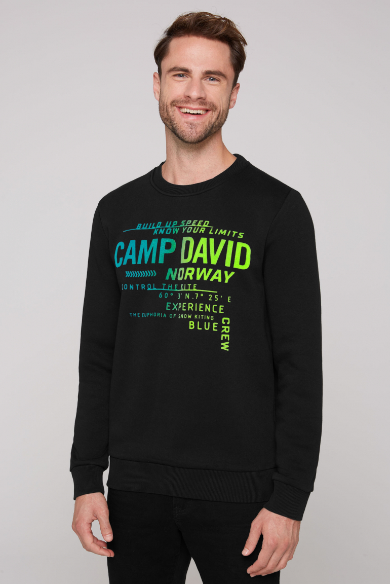 

CAMP DAVID Mikina  barevným semišovým potiskem - black, Černá
