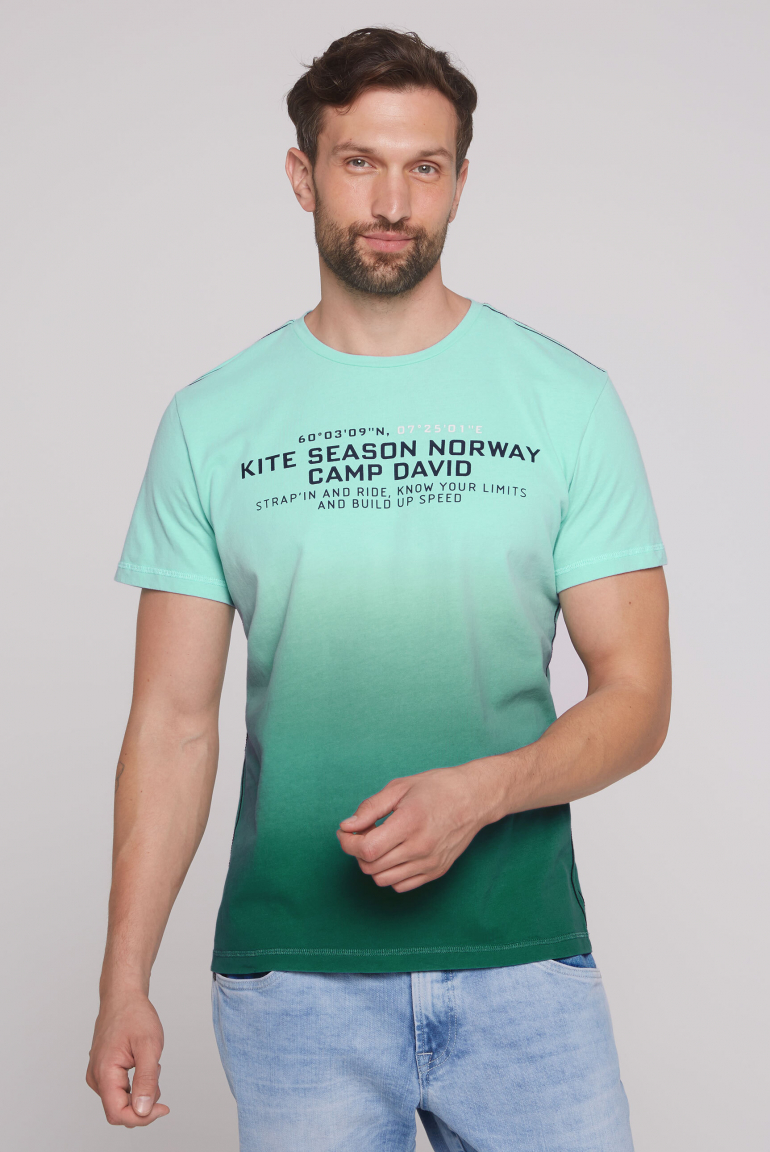 

CAMP DAVID Dip dye tričko s potiskem na zadech - new aqua, Nové akva