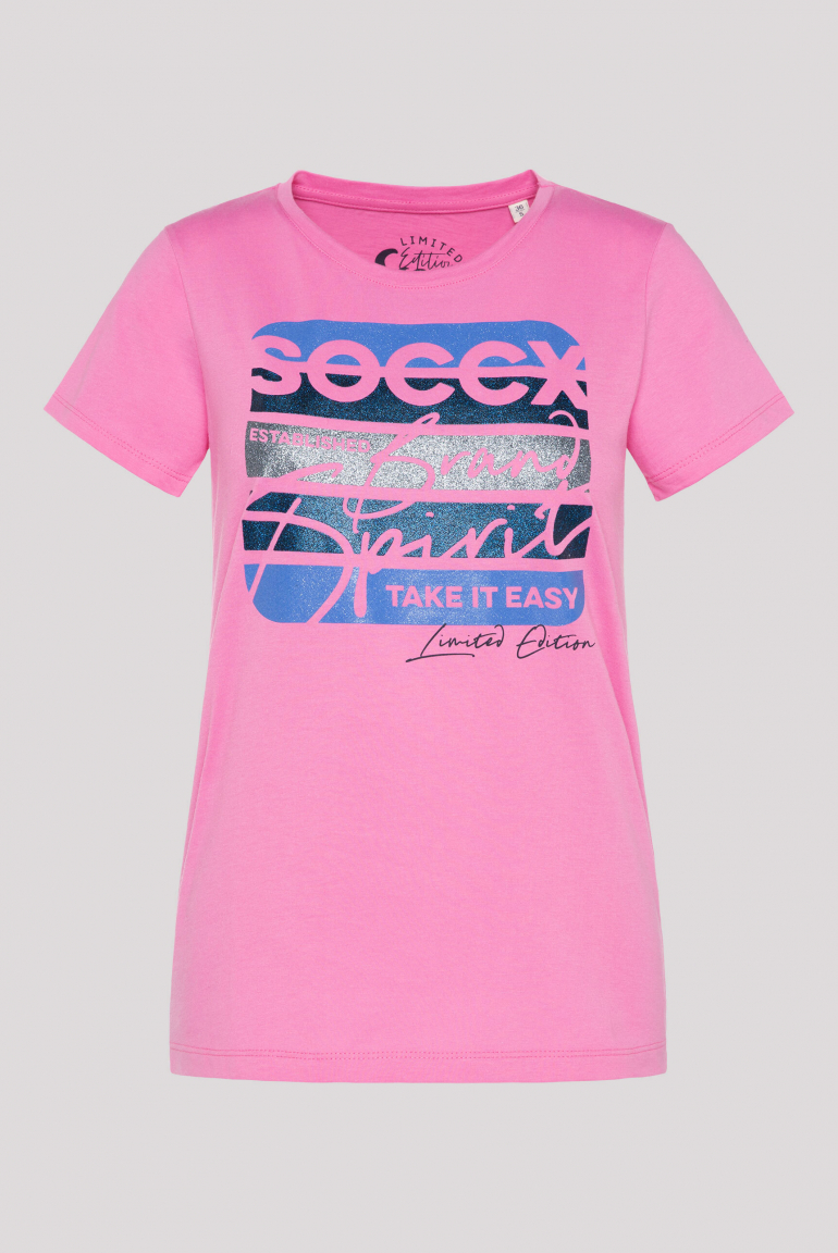 

SOCCX Tričko  potiskem loga - pink punch, Růžový punč