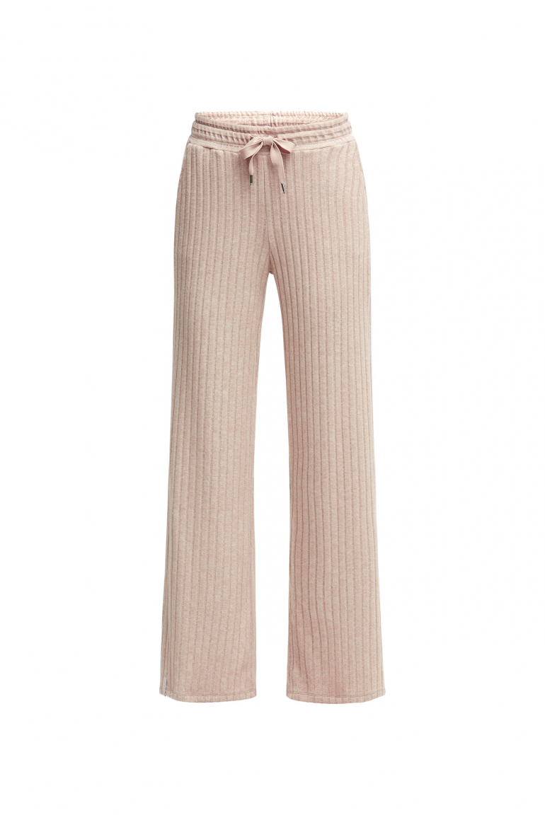 Flaušové pletené kalhoty se širokými nohavicemi a žebrovanou strukturou 