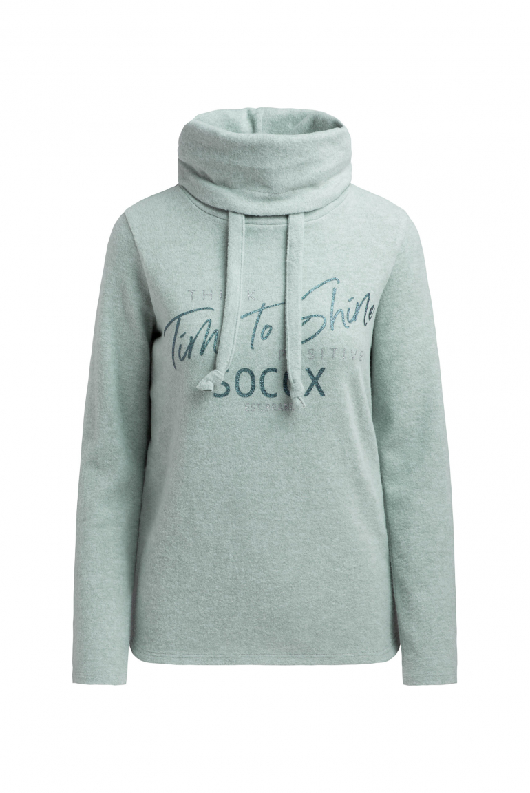 Flaušový pletený svetr s límcem a třpytivým potiskem 