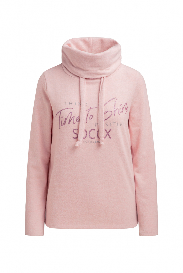 Flaušový pletený svetr s límcem a třpytivým potiskem 