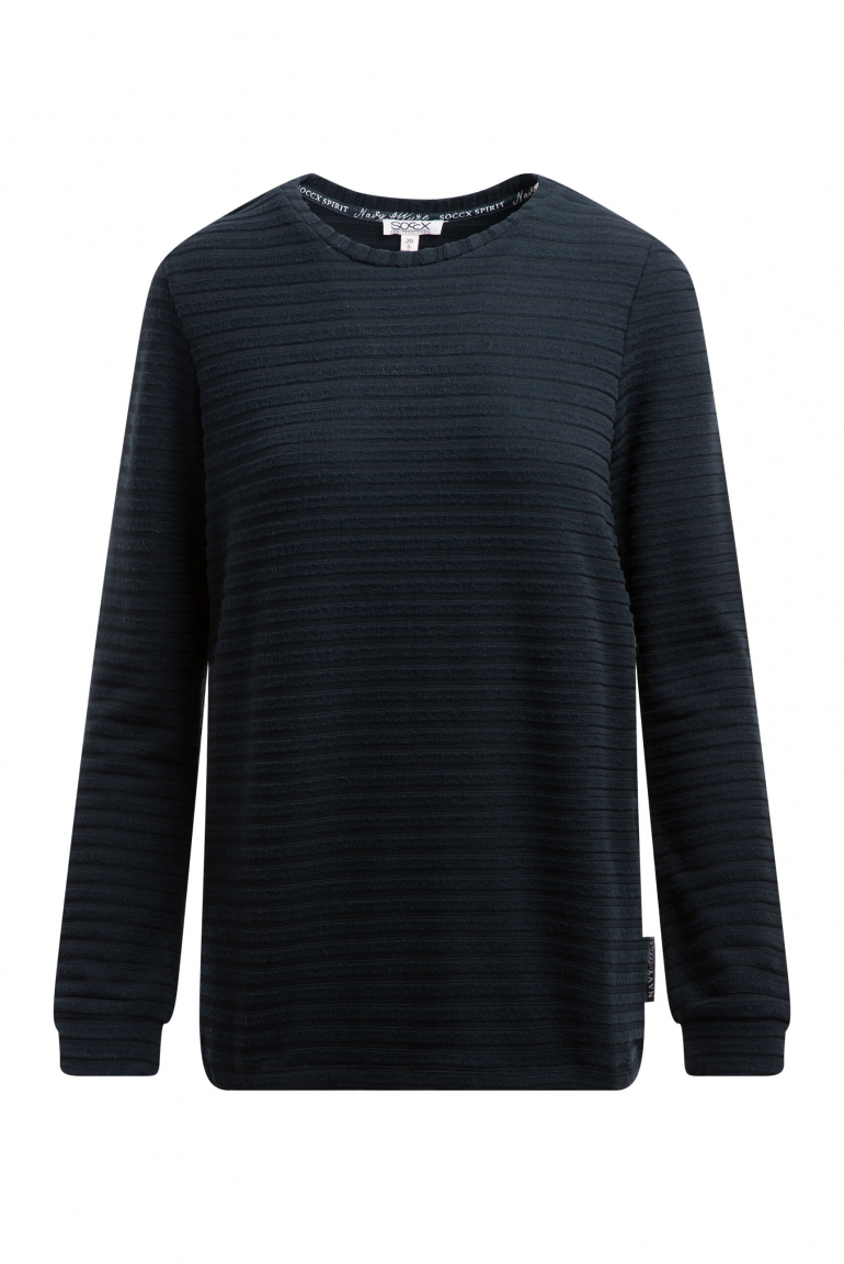 Flaušový pletený svetr s žebrovanou strukturou a elastickým lemem 