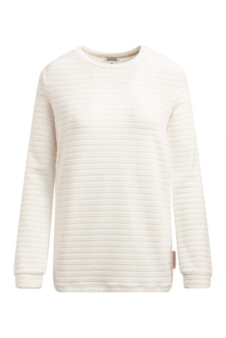 Flaušový pletený svetr s žebrovanou strukturou a elastickým lemem 