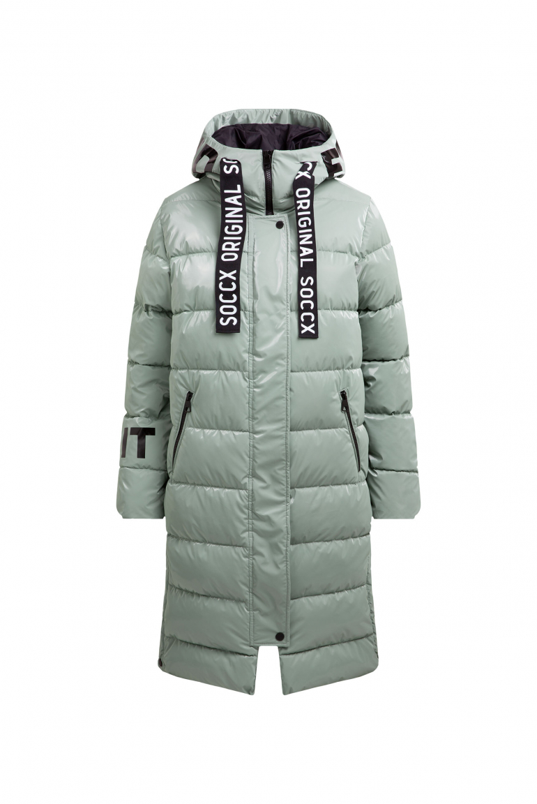 Lesklá prošívaná parka s artworky loga 