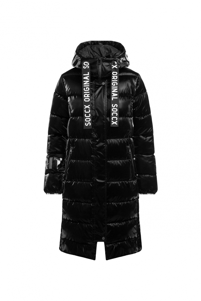 Lesklá prošívaná parka s artworky loga