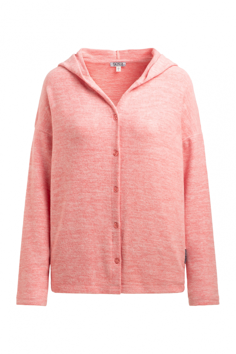 Svetr s kapucí z flaušového úpletu s potiskem na zádech 