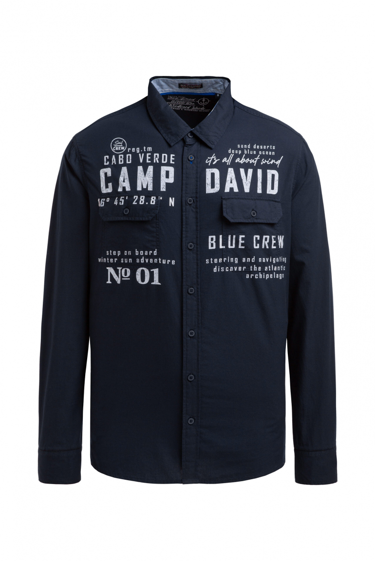 Košile s dlouhým rukávem, klopovými kapsami a potisky 