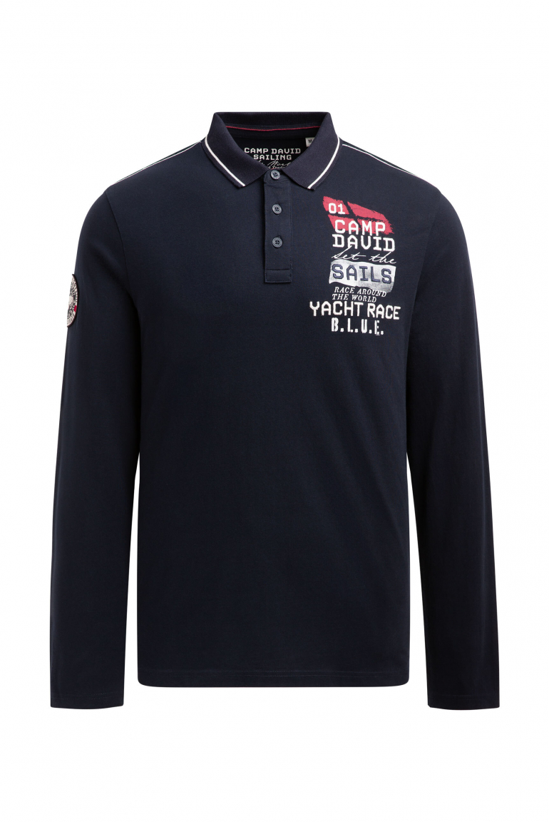 Polo tričko s dlouhým rukávem a artworkem na zádech 