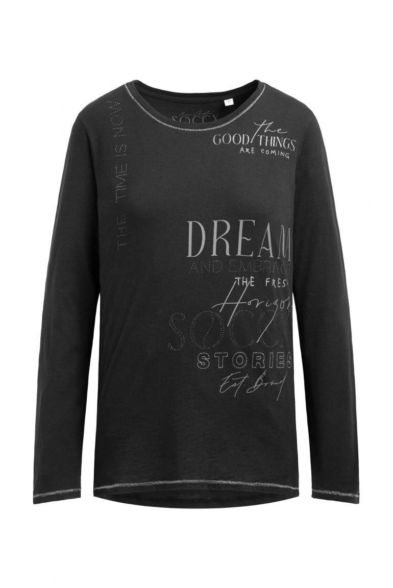 Tričko s dlouhým rukávem s potiskem a ozdobnými kamínky 