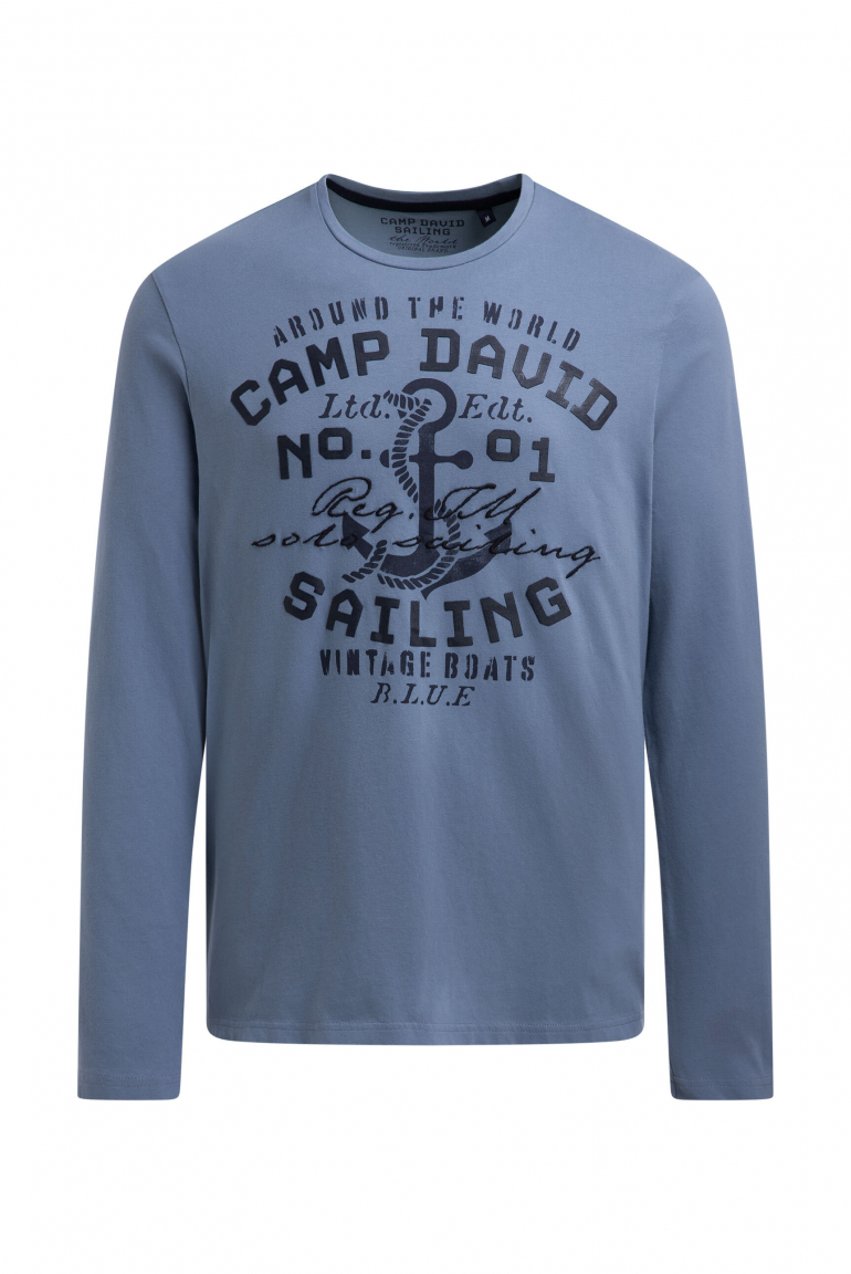 Tričko s dlouhým rukávem, gumovým potiskem a výšivkou 