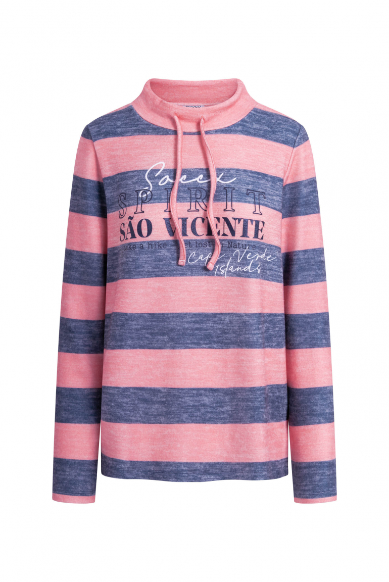 Svetr z flaušového úpletu s širokými pruhy 