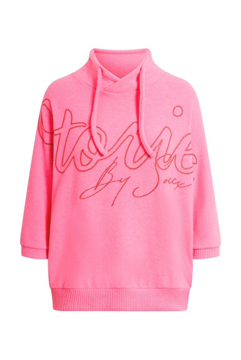 Svetr z flaušového úpletu s třpytivým potiskem 