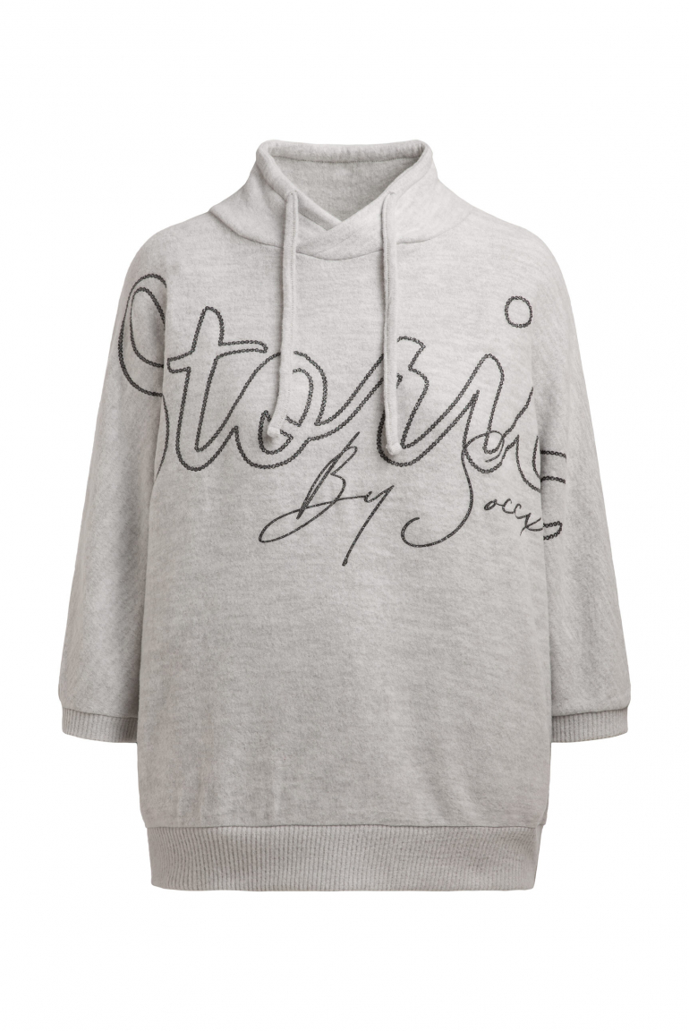 Svetr z flaušového úpletu s třpytivým potiskem 