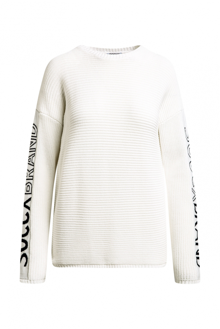 Svetr s intarzovaným vzorem na rukávech 