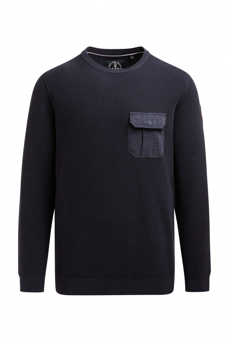 Svetr s pleteným vzorem a náprsní kapsou 