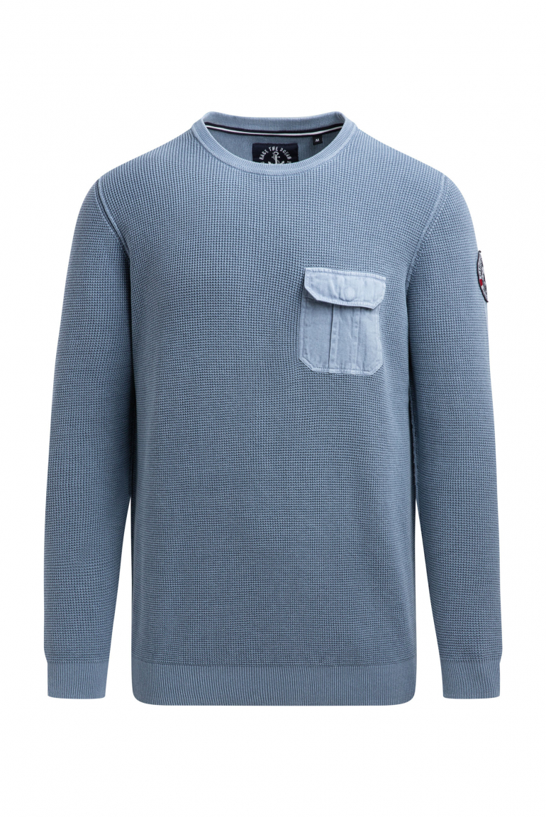 Svetr s pleteným vzorem a náprsní kapsou 