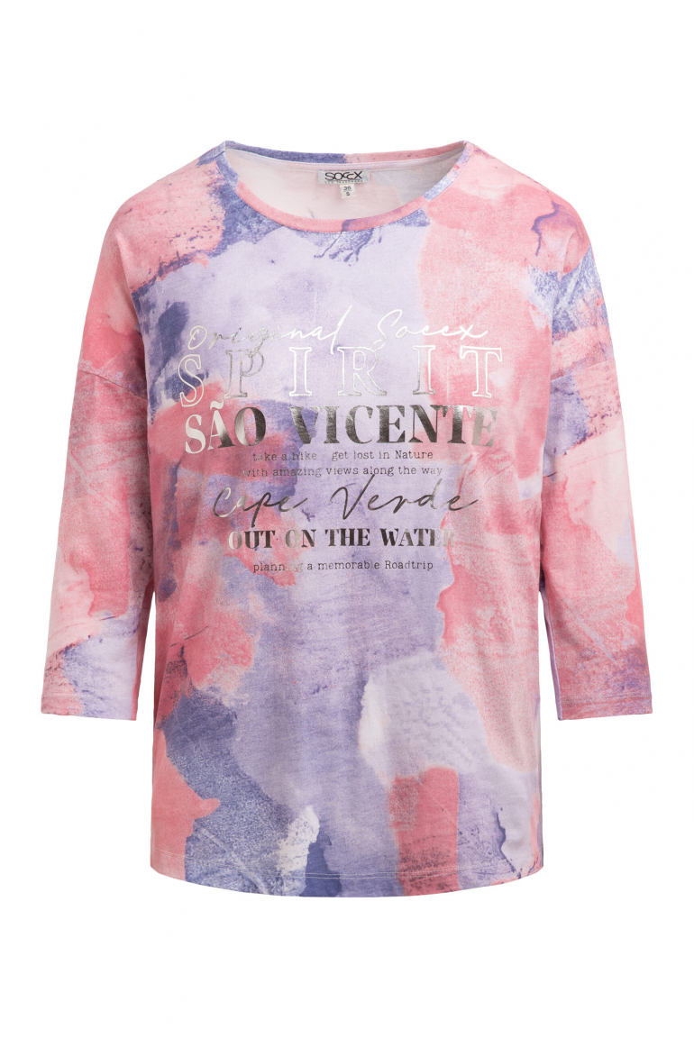 Tričko s batikovým celoplošným potiskem a 3/4 rukávy 