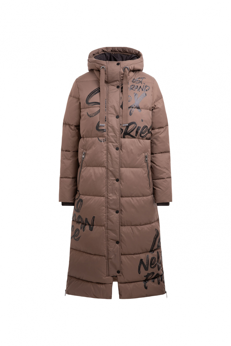 Prošívaný kabát s kapucí a potisky loga 