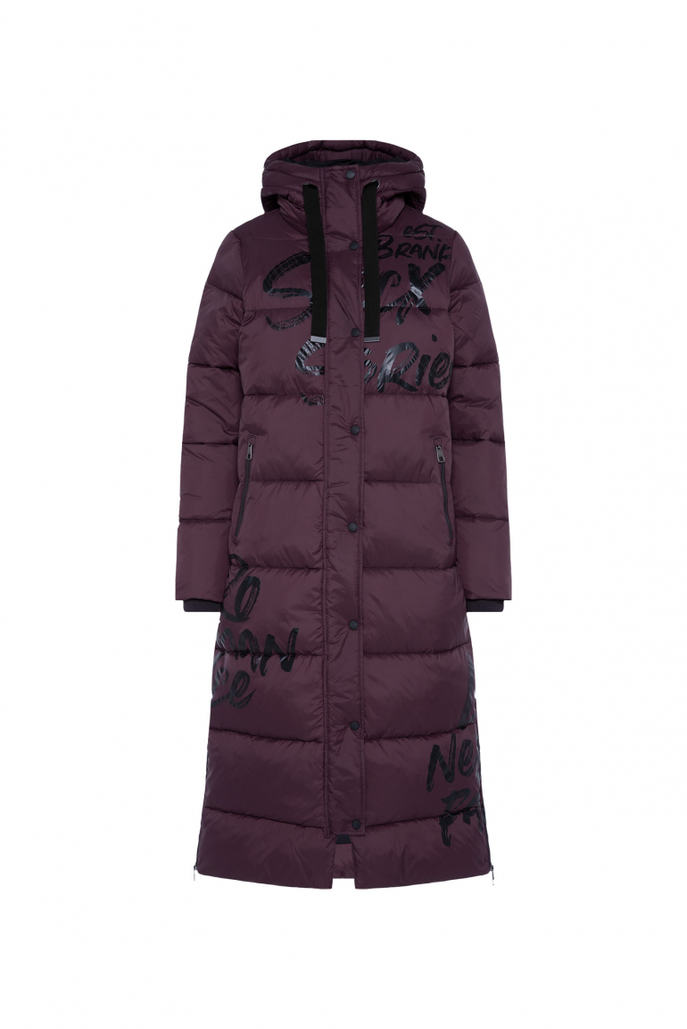 Prošívaný kabát s kapucí a potisky loga 