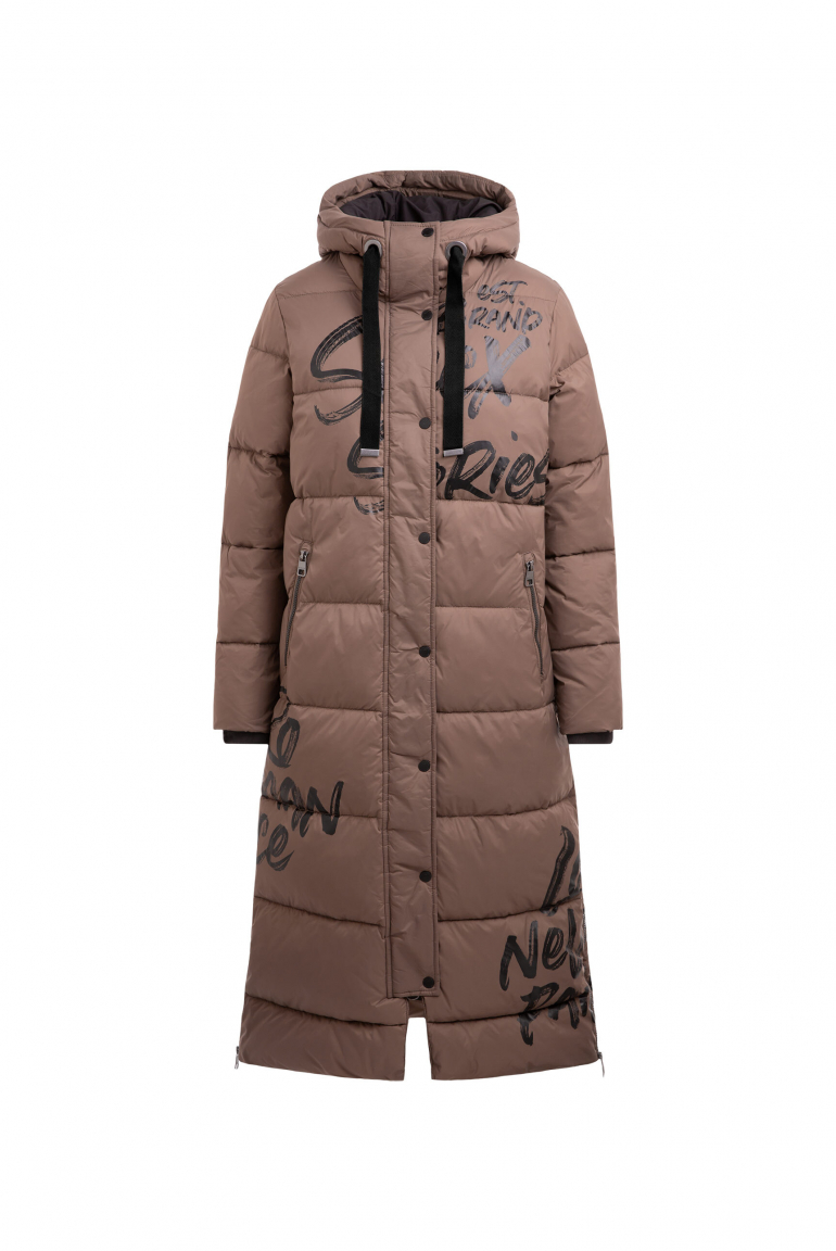 Prošívaný kabát s kapucí a potisky loga 