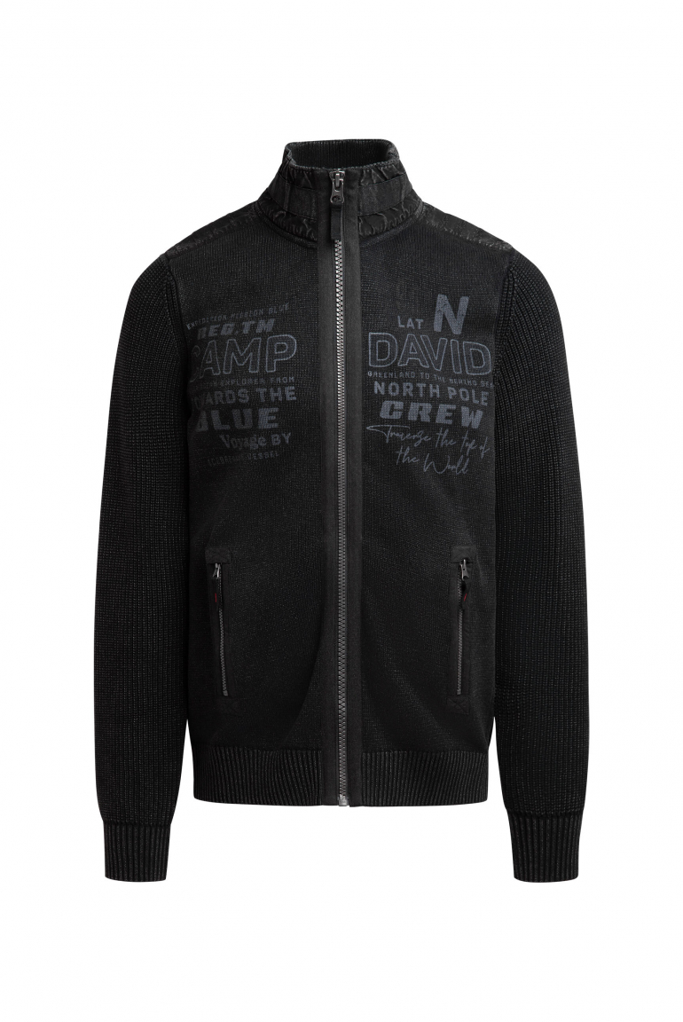 Svetr na zip s pásky a potisky značky 