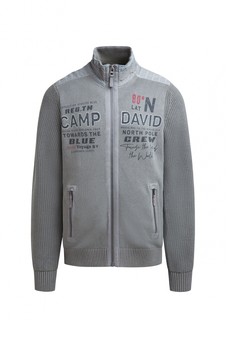 Svetr na zip s pásky a potisky značky 