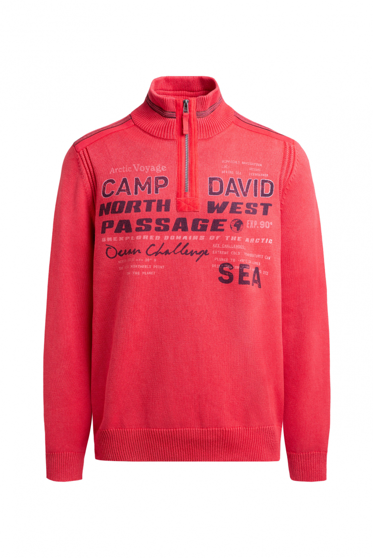 Troyer svetr se zipem, pásky a potisky 