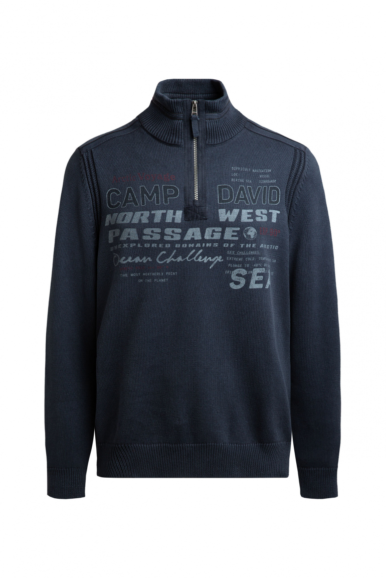 Troyer svetr se zipem, pásky a potisky 