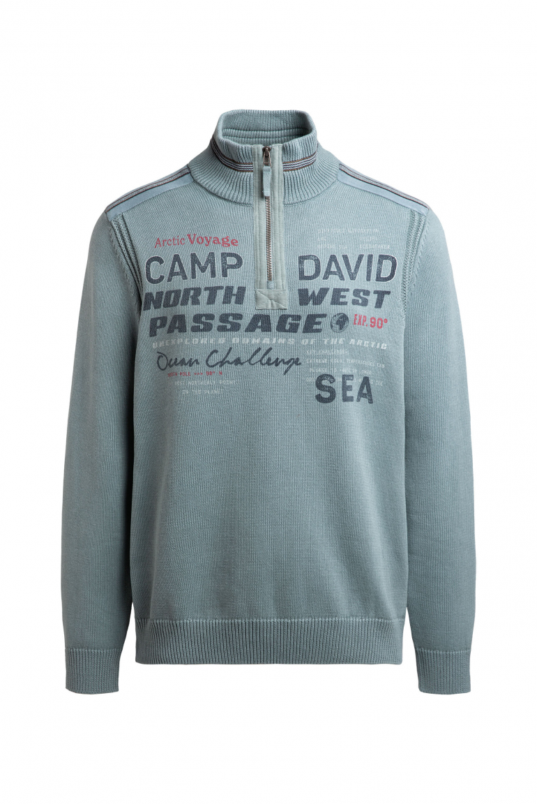 Troyer svetr se zipem, pásky a potisky 