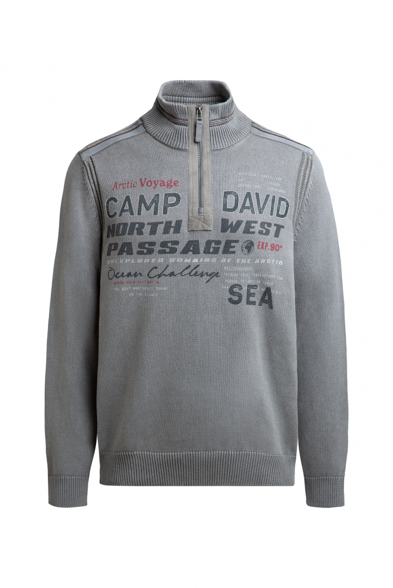 Troyer svetr se zipem, pásky a potisky 