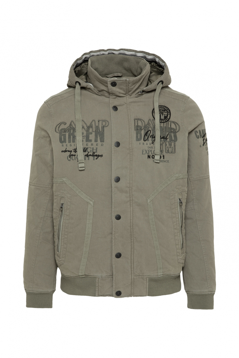 Zateplený bomber s kapucí a artworky 