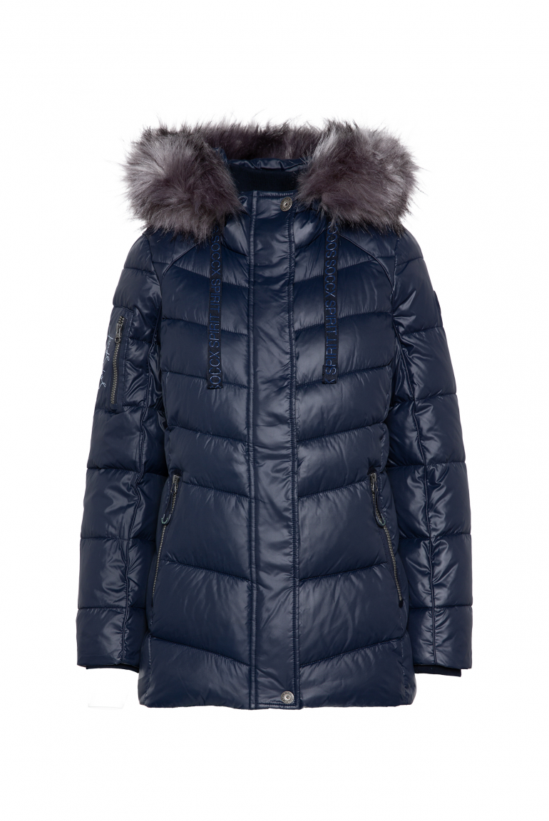 Winterjacke mit Kunstfellkragen und Logo-Tapes 